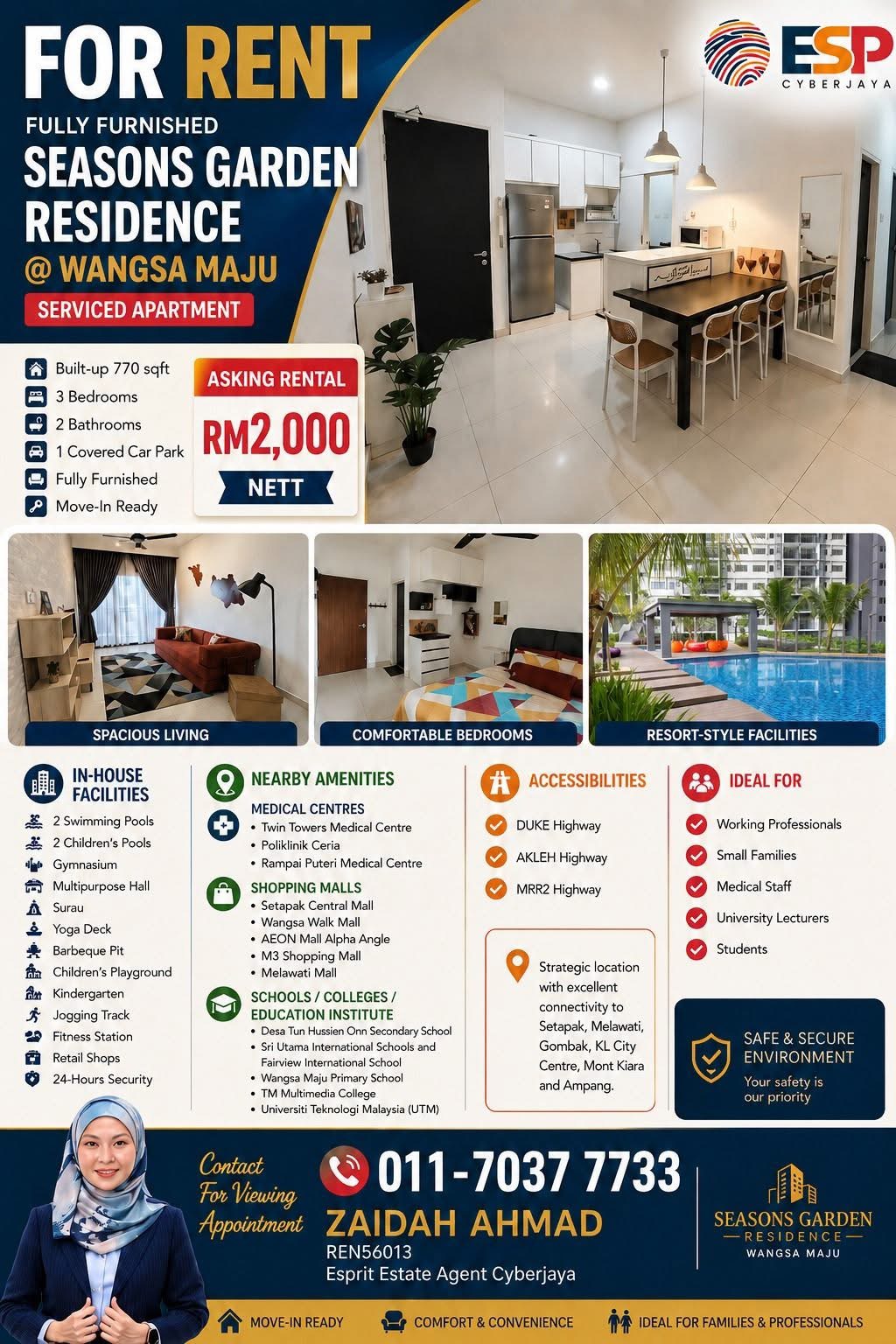 For Rent Fully Furnished @ Seasons Garden Residence Wangsa Maju