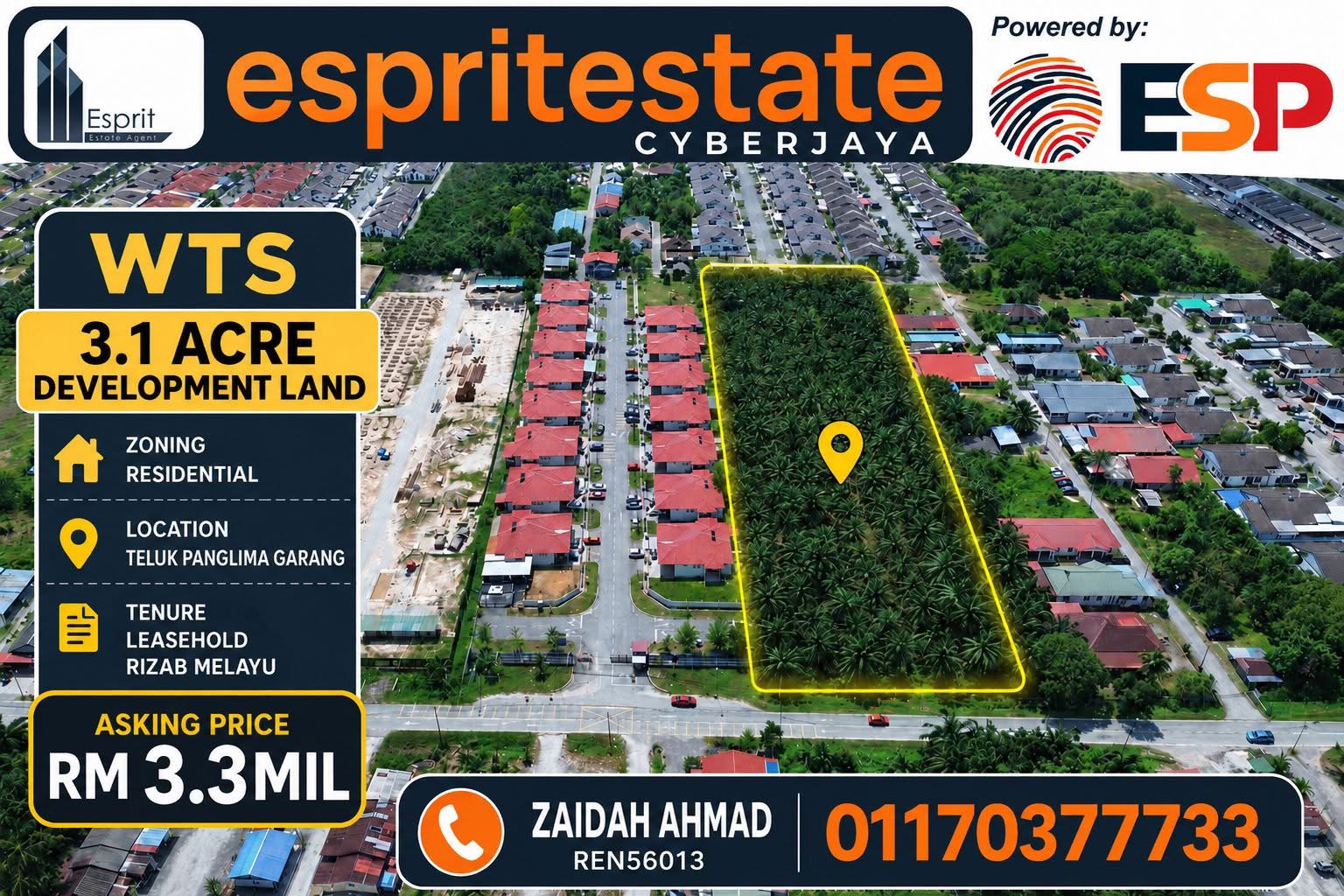 3.1 Acre Residential Development Land for sale @ Teluk Panglima Garang
