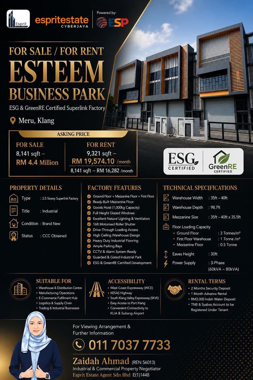 For Sale/For Rent Esteem Business Park | ESG & GreenRE Certified Superlink Factory @ Meru Klang