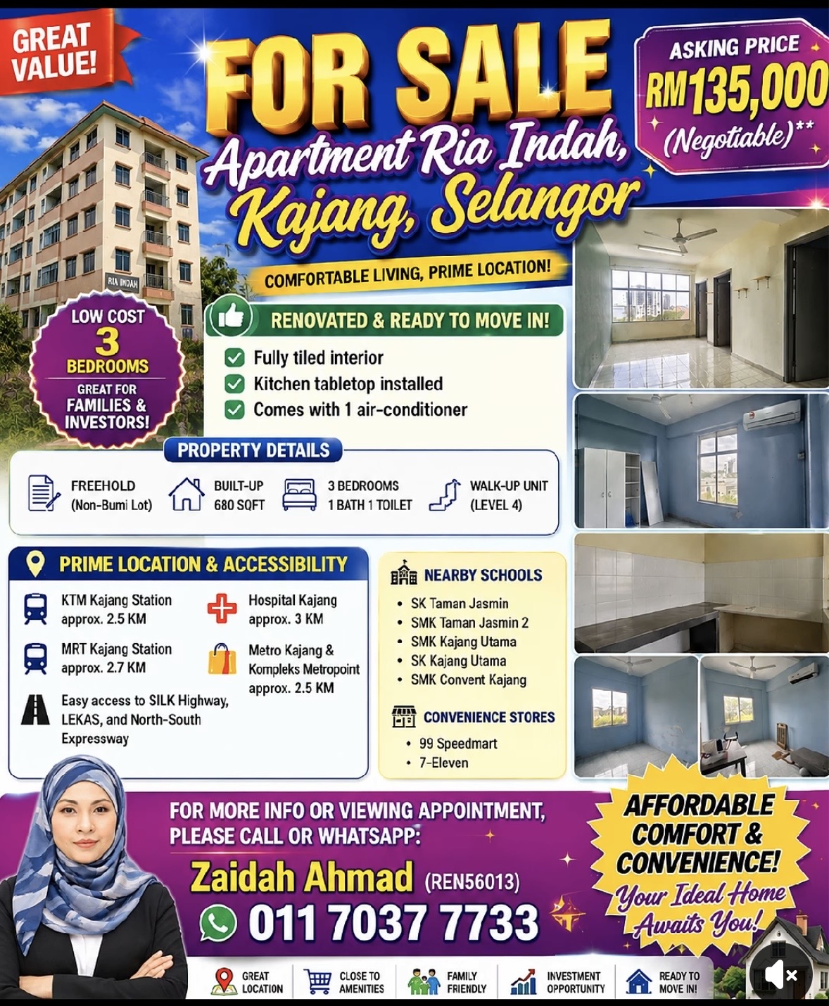 For Sale Apartment Ria Indah Kajang, Selangor