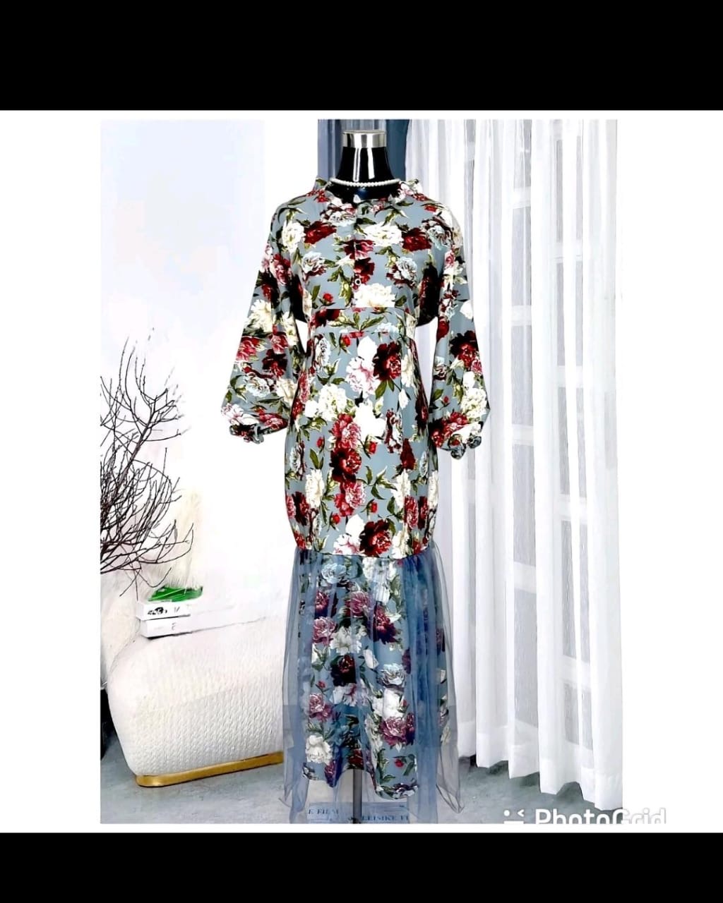 Plus size dress tutu floral maxi button v-neck