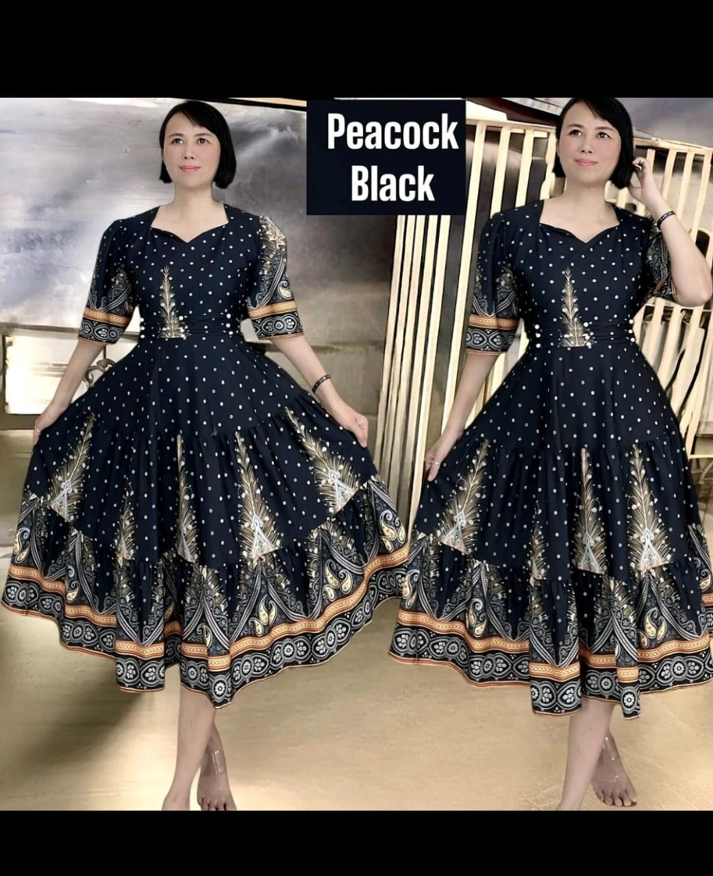 Dress floral u neck 2 tone