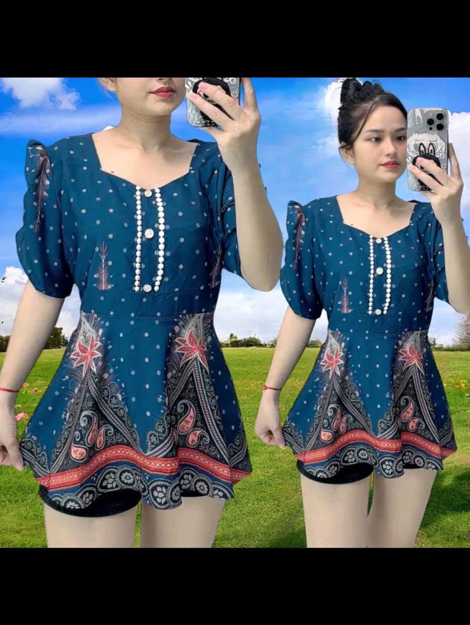 Blouse Borneo U-Neck 2 Tone