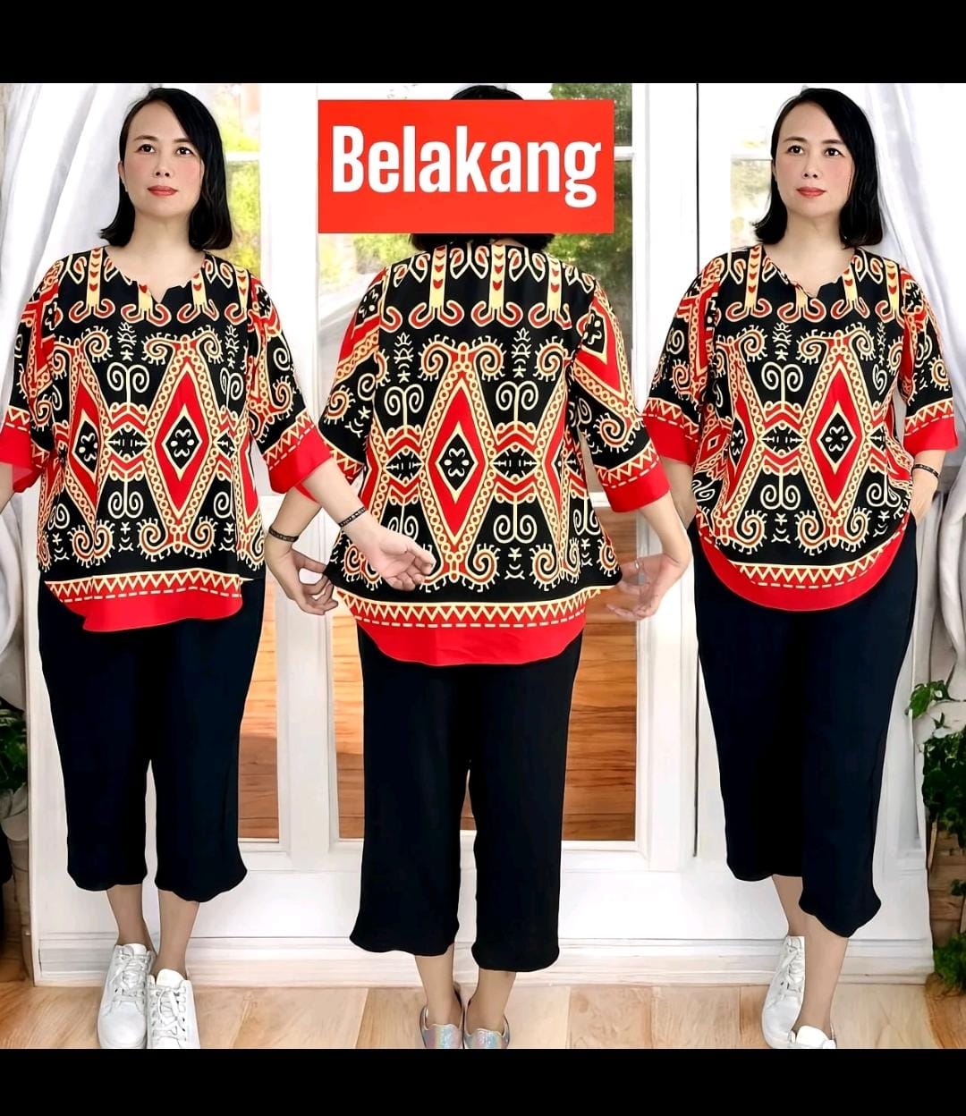 Set Borneo design blouse+plain pants mix  design