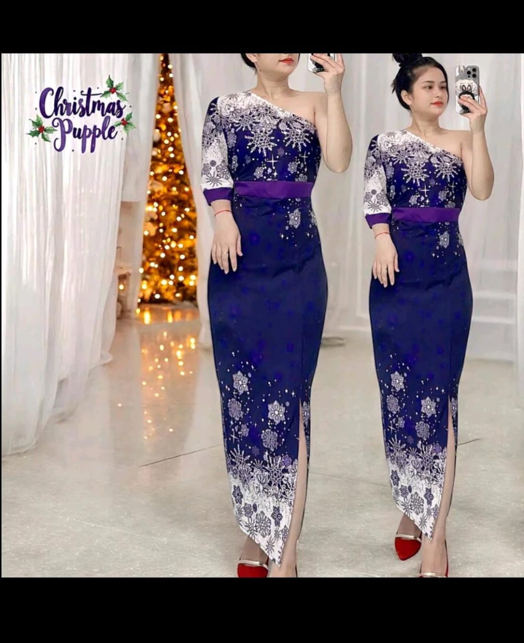 One shoulder purple dress
