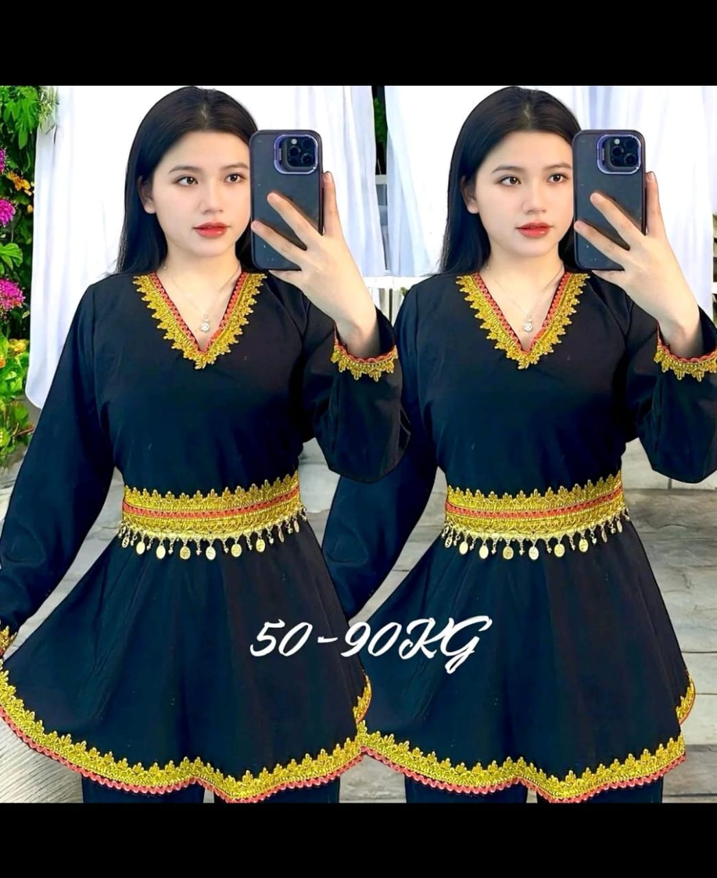 Blouse Borneo plain lace gold red