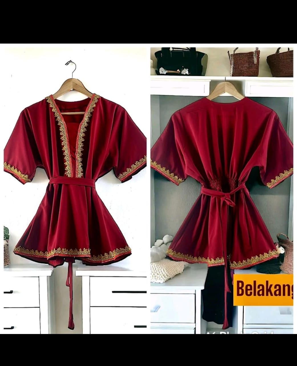 Blouse Borneo plain lace gold red