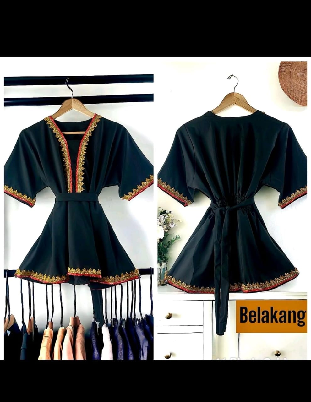 Blouse Borneo plain lace gold red