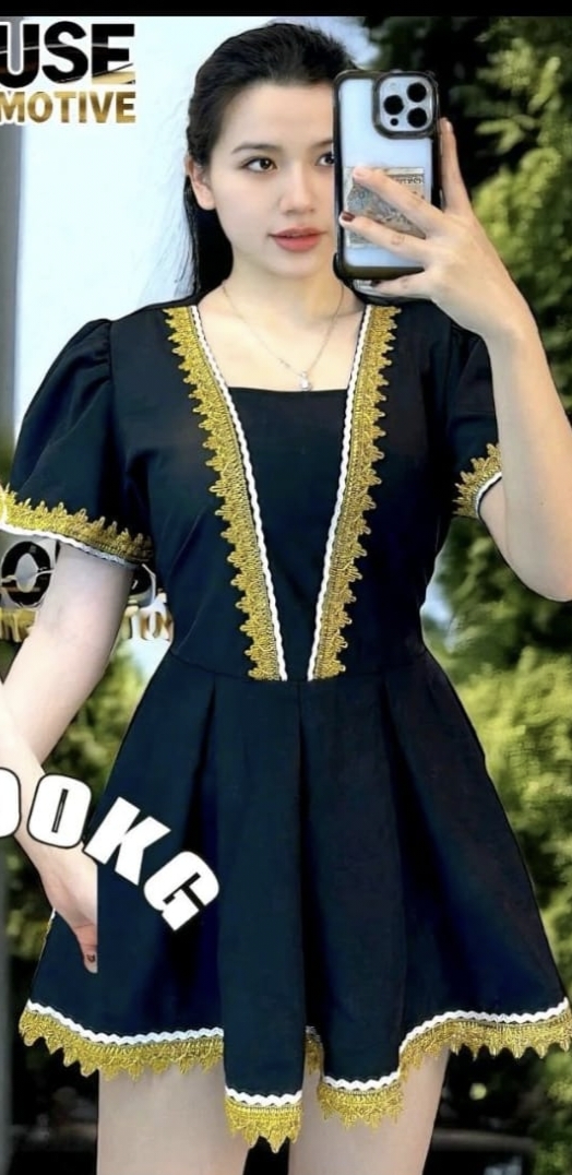 Blouse Borneo plain lace gold red