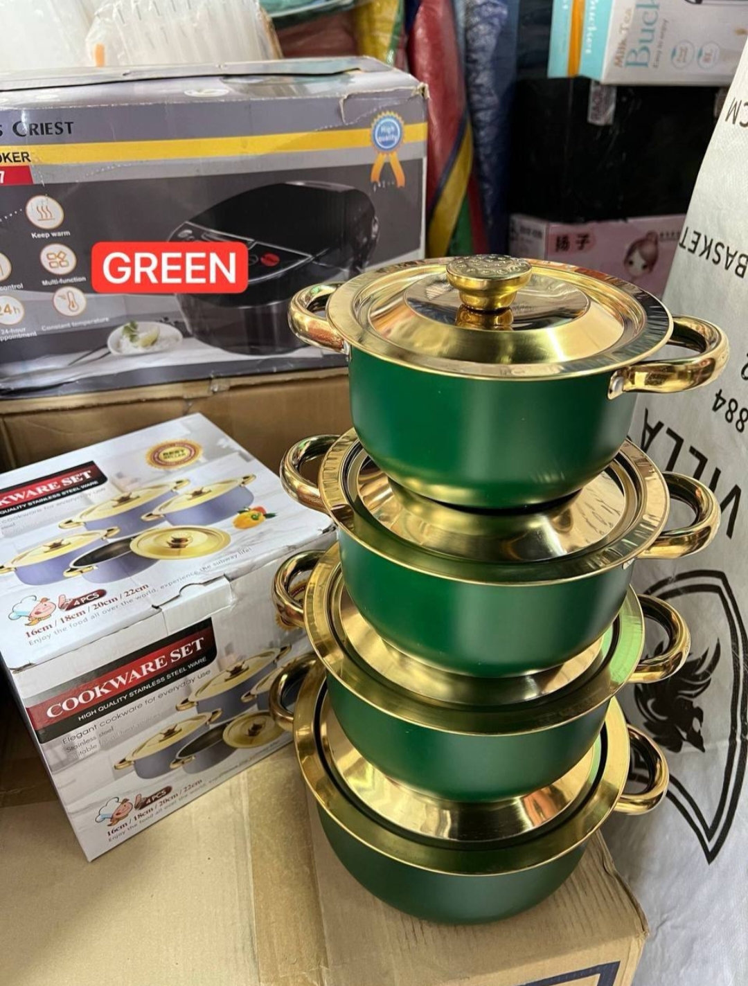 Cookware set high quality stainless Steel 4 pcs 16cm,18cm, 20cm,22cm,(green colour)