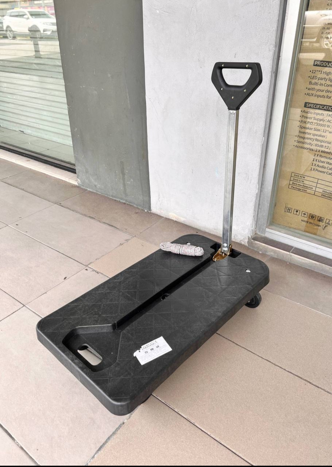 Foldable platform trolley black with rope 14cm x 39 cm x 71cm