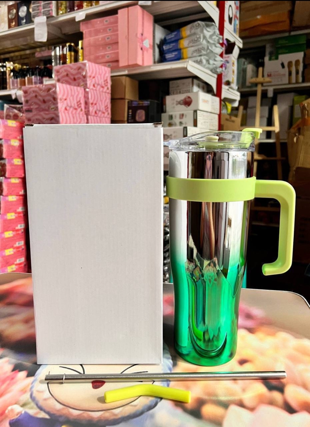 Stainless Steel tumblers with straw ~color green