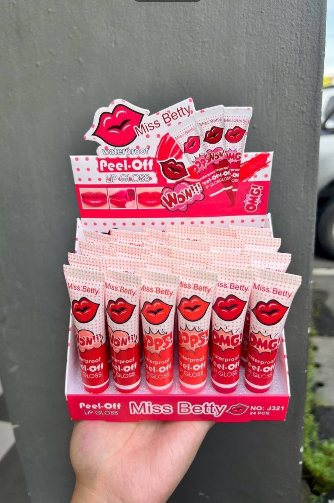 Miss Betty waterproof feel off lipgloss 1 box 24pcs